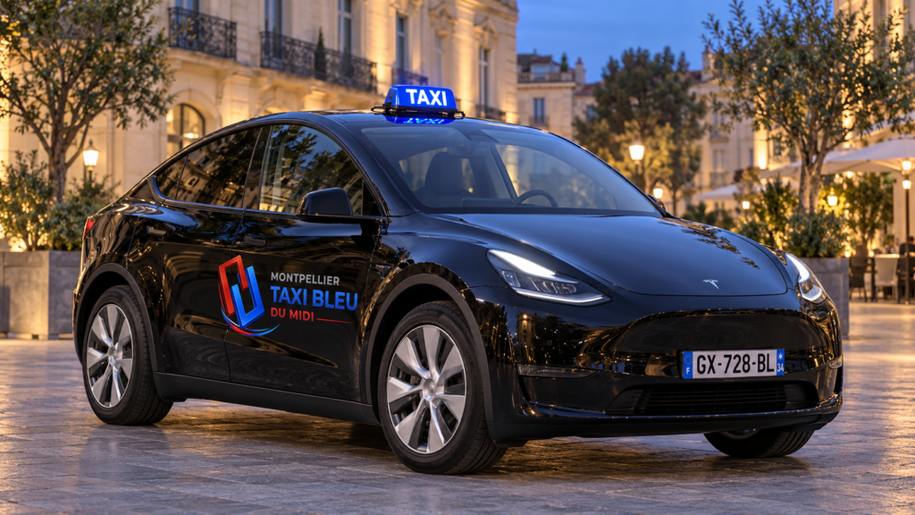 Taxi électrique Tesla Model Y noir à Montpellier
