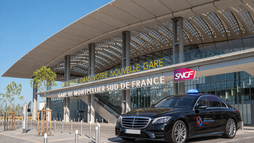 Taxi devant la gare Montpellier Sud de France